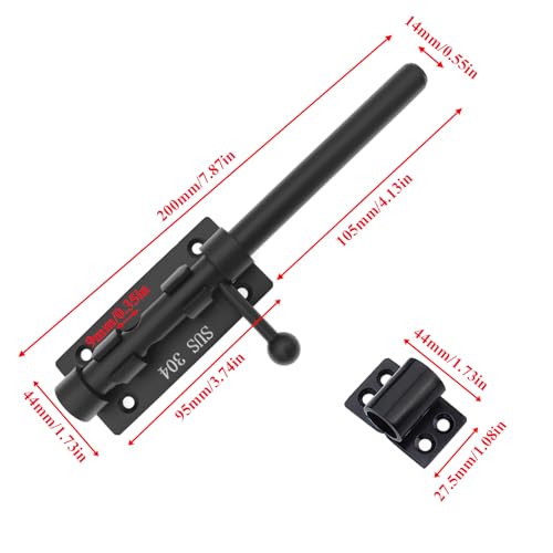8in Slide Bolt Gate Latch 304 Stainless Steel Barrel Bolt Latch Heavy Duty Door Security Lock Thickened Door Latches Hardware with Mounting Screws for Barn Fence Shed Basement - color: 8in Black