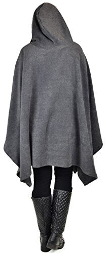 Dare2BStylish Women Poncho Style Hoodie Sweater Fleece Cover Up for Cold Weather - color: Charcoal Gray