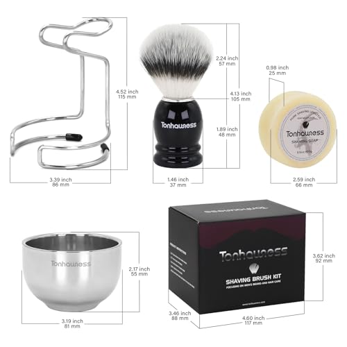 Shaving Brush Kit for Men, 4 in 1 Shaving Brushes Set Includes Nylon Bristle Shave Brush, Shaving Bowl & Stand and Shaving Soap Kit for Men’s Shave Gift - color: Black-B