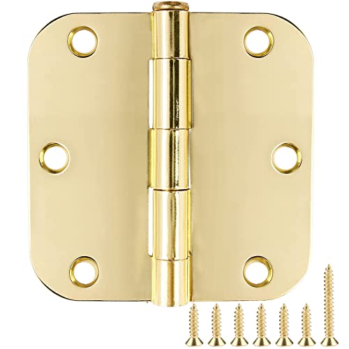 TDCHINGES Rounded Door Hinges 3.5" X 3 1/2 Inch Polished Brass 5/8" 42 Pack - color: Polished Brass-Rounded, size: 42 Pack