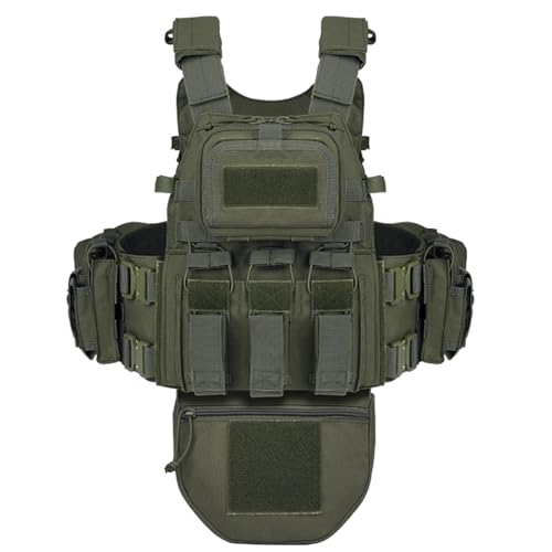 YAKEDA Tactical Training Vest with PALS System - Multi-Pocket Adjustable Straps Quick-Release Buckle for Hunting - color: Green