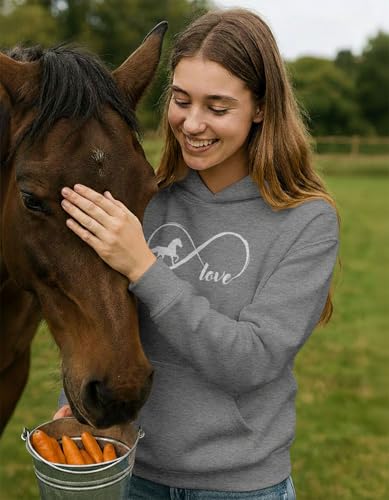 Tstars Infinity Love Horse Hoodie Women Teen Girls Equestrian Riding - color: Infinity / Gray, size: X-Large