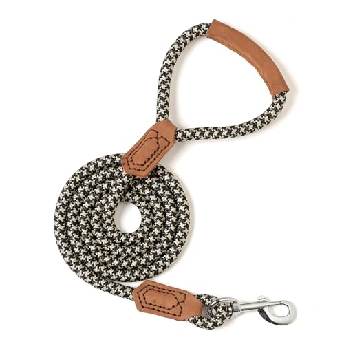 Mile High Life Dog Leash with Genuine Leather-Wrapped Ends/Handle, 4/5/6FT - color: Khaki Black, size: 48 Inch-1/2"