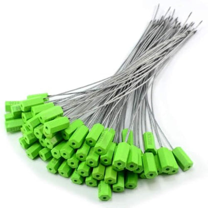 Green Pull-Tite Steel Security Cable Wire Seals 15.75'' Long Numbered Anti-Tamper Security Tags, 50 Pcs