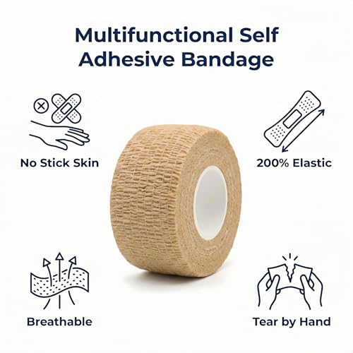 6 Pack Self Adhesive Bandages 1"x5yds, Elastic Cohesive Wrap Tape for Sports Injuries, First Aid, Ankle Wrist, No Clips or Sticky Residue, Breathable Skin Tone for Humans & Pets