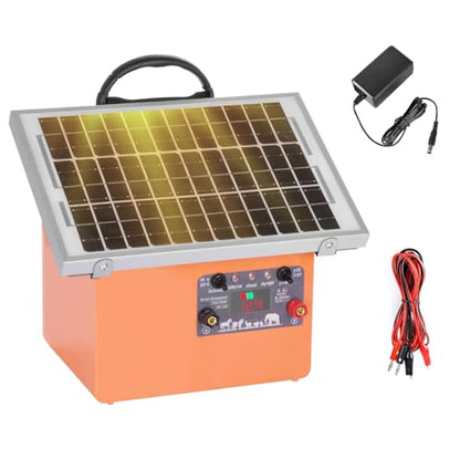 Solar Electric Fence Charger, 20 Miles 7.5W 0.5J for Livestock