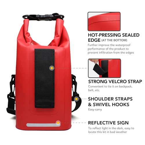 250 PCS Waterproof First Aid Kit, Roll Top Reflective Boat Dry Bag Bug Out Bags, Emergency Medical Kit Ideal for Boating, Camping, Fishing, Kayaking, Floating, Red