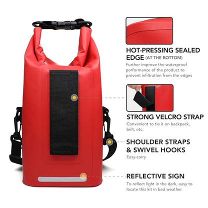 250 PCS Waterproof First Aid Kit, Roll Top Reflective Boat Dry Bag Bug Out Bags, Emergency Medical Kit Ideal for Boating, Camping, Fishing, Kayaking, Floating, Red