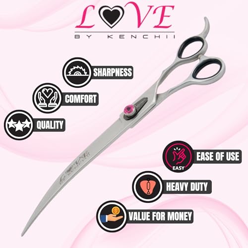 Kenchii Love Dog Grooming Shears, 9in Curved - size: 9.0" Curved