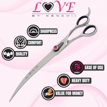 Kenchii Love Dog Grooming Shears, 9in Curved - size: 9.0" Curved