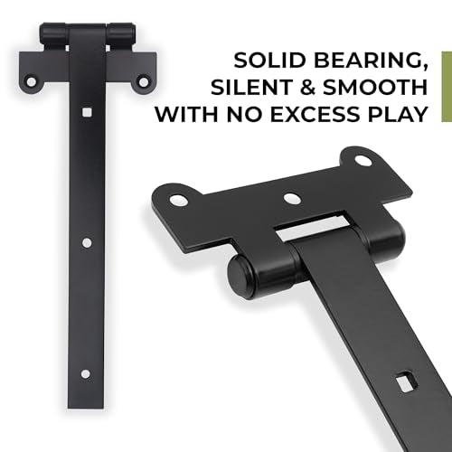 12" Black Door Hinges – 2Pcs Gate Hinges with 12 Mounting Screws – Medium/Heavy Duty 4mm Thick Iron Construction with Black Powder Coating – Ideal for Gates, Sheds, Barns