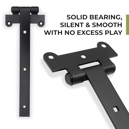 12" Black Door Hinges – 2Pcs Gate Hinges with 12 Mounting Screws – Medium/Heavy Duty 4mm Thick Iron Construction with Black Powder Coating – Ideal for Gates, Sheds, Barns