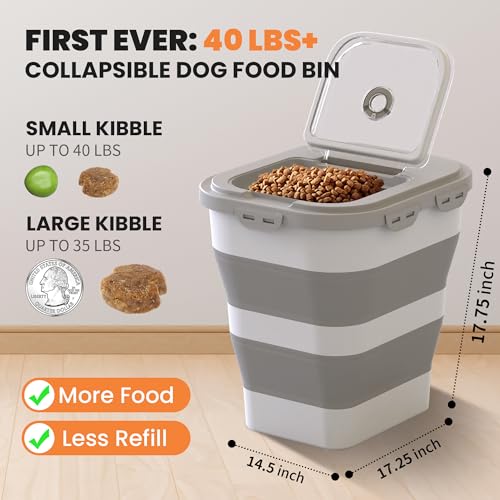35-40Lbs Airtight Dog Food Storage Container Collapsible Dog Food Container - color: Grey/40 lbs
