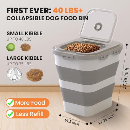 35-40Lbs Airtight Dog Food Storage Container Collapsible Dog Food Container - color: Grey/40 lbs