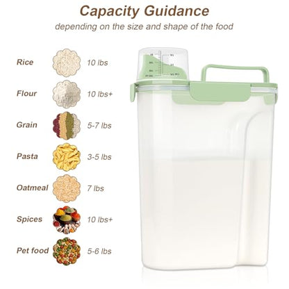 LEAWALK Airtight Rice Storage Container, Cereal Dry Food Flour and Sugar Bin, Dog Cat Food Dispenser with Measuring Cup, BPA Free Clear Plastic Kitchen (Green, 5L-1pack) - color: Green, size: 5L-1pack