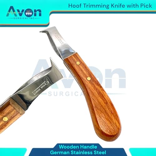 Hoof Knife, Double Edged Hoof Trimming Knife with Wooden Handle Horse Farrier Tool Non Slip Equine Grooming Loop Oval Hoof Shears Multipurpose Hoof Cutter for Cutting Horses Donkeys Cows Hooves