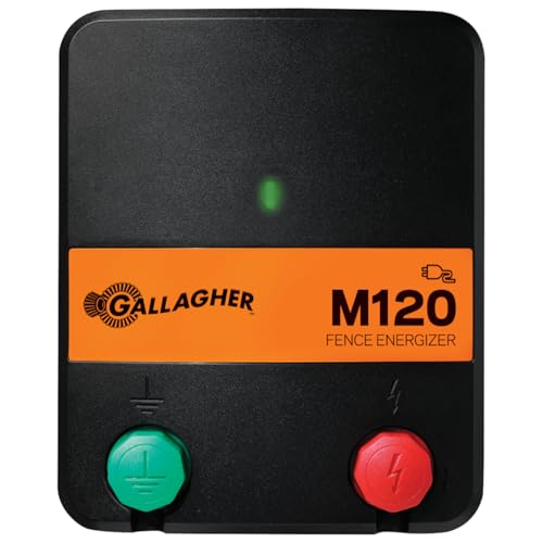 Gallagher M120 Electric Fence Energizer | 110V AC Charger for Livestock Fencing | Powers up to 15 Miles or 60 Acres | 1.2 Joule Plug-in Fence Controller