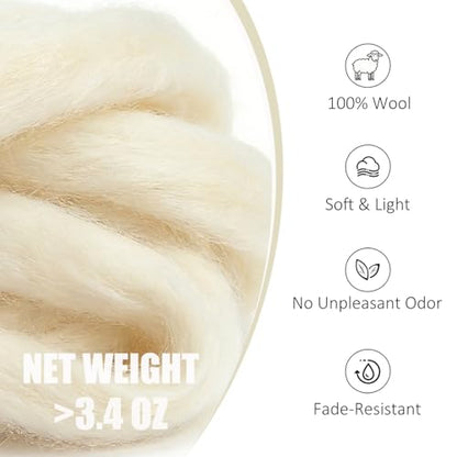 3.4oz Needle Felting Wool Coconut Milk for DIY Needle Craft Enthusiasts - color: Coconut Milk