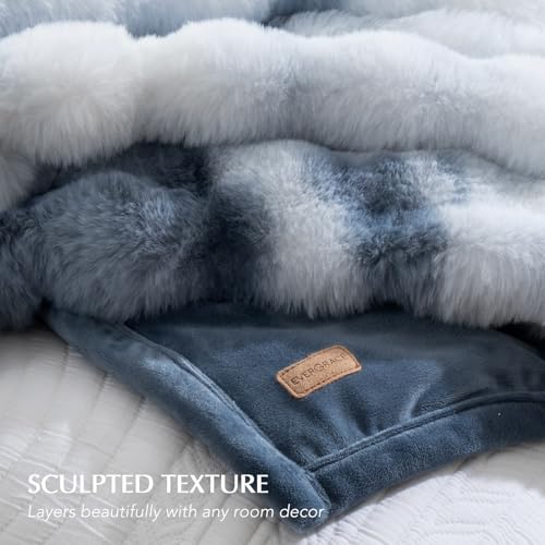 EverGrace Faux Rabbit Fur Bubble Throw Blanket, 50"x60", Cloud Blue - color: Marble Cloud Blue, size: 50"x60"