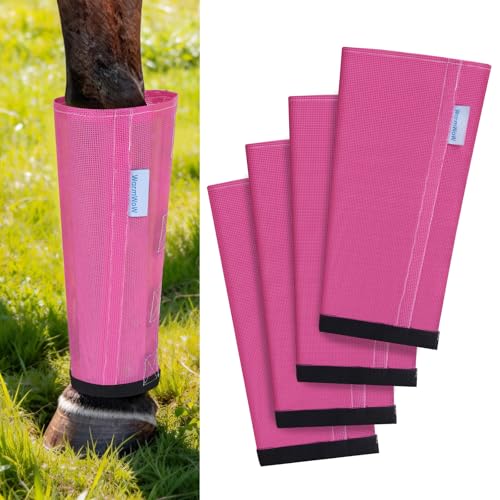 Fly Boots for Horses Set of 4, Loose Fitting Mesh Horse Fly Boots Leggings, Reduce-Stomping Adjustable Equine Leg Wraps & Socks, Stay Up Not Sag, No Rub (Pink) - color: Pink