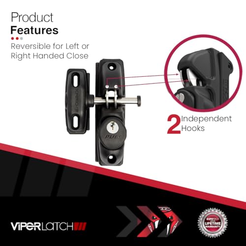 Safetech Hardware ViperX1 Gravity Gate Latch | One-Side Entry Keyed Lock | 2 Independent Latching Hooks Key Lockable One Side | Privacy Gate Gravity Latch | Vinyl, Wood, & Aluminum Gates - Black - color: Black, size: 1 Side Key