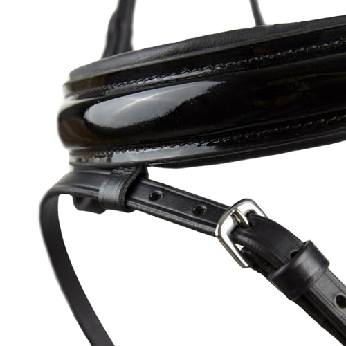 HORZE Grayson Classic Leather Ergonomic Snaffle Dressage Bridle with Detachable Flash - color: Black, size: Pony
