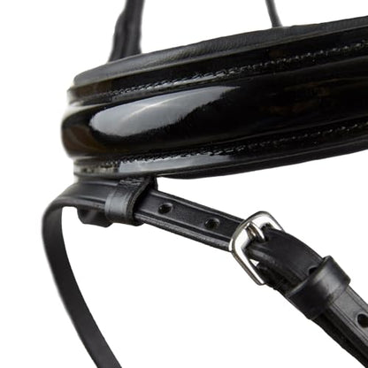 HORZE Grayson Classic Leather Ergonomic Snaffle Dressage Bridle with Detachable Flash - color: Black, size: Pony