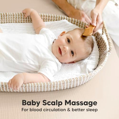 Keababies Baby Hair Brush and Comb Set - Wooden Brush with Soft Goat Bristle, Towels Included