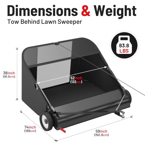 Suchtale 52 Inch Tow Behind Lawn Sweeper with 26 Cu Ft Hopper - size: 52''
