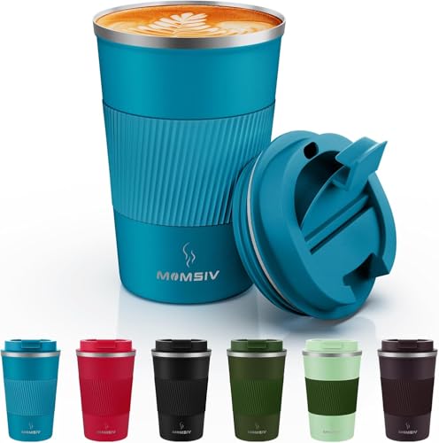 MOMSIV 12oz Travel Coffee Mug, Insulated Coffee Cup with Leak Proof Lid - color: B-Blue-12oz