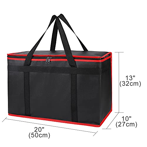 Bodaon Insulated Food Delivery Bag, XX-Large Reusable Grocery Shopping Bags, Picnic Cooler Bag Zipper/Zippered Top Cold, Black with Red Edge, 1-Pack | Reusable Grocery Shopping Bags, Picnic Cooler Bag, Zipper/Zippered Top Cold, Commercial Catering Pizza C
