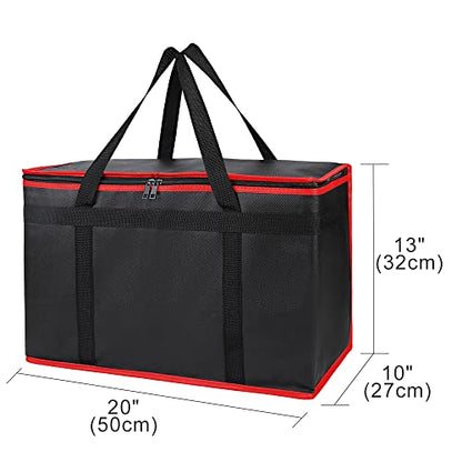 Bodaon Insulated Food Delivery Bag, XX-Large Reusable Grocery Shopping Bags, Picnic Cooler Bag Zipper/Zippered Top Cold, Black with Red Edge, 1-Pack | Reusable Grocery Shopping Bags, Picnic Cooler Bag, Zipper/Zippered Top Cold, Commercial Catering Pizza C