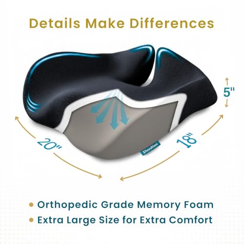 Cooling Seat Cushion for Tailbone Pain Relief, X Large Office Chair Cushion | Extra Large Cooling Office Chair Cushion and Coccyx Seat Cushion with a Breathable Cover to Ease Heat and Pressure (Black) - color: Cooling Black