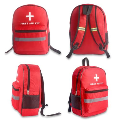 First Aid Bag Empty 4-Piece Set with Large First Aid Backpack, 2 Portable Pouches & Carry Medical Bag for Pet, Car, Travel, Camping, Emergency Supplies Storage (Red Gray)