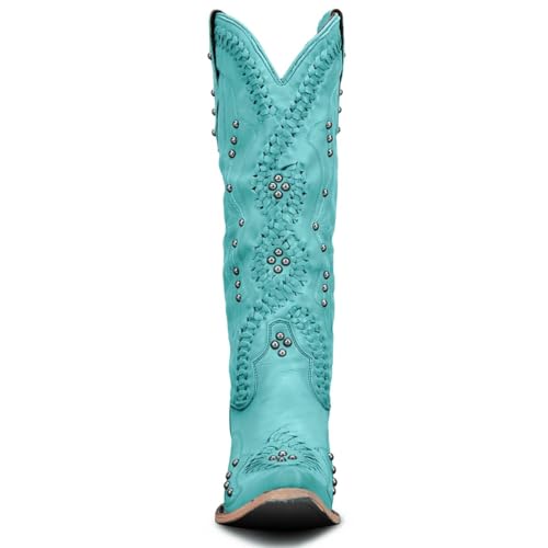 Yolkomo Cowboy Boots for Women Knee High Western Cowgirl Boots - color: Turquoise, size: 6.5