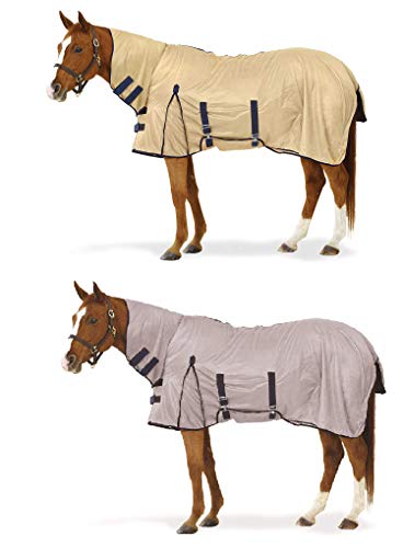 Equiessentials Softmesh Combo Fly Sheet with Belly Band and Attached Neck Cover, Tan/Navy, 78