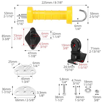 QWORK Electric Fence Gate Handle Set with Anchors, Insulators, and Screws - 2 Sets High Visibility, Easy to Use, Portable Fencing Kit