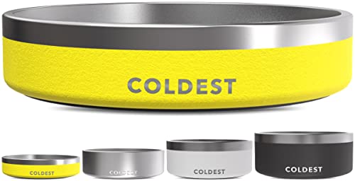 Coldest Dog Bowl - Anti Rust Metal, Non Slip, 3 Layers Insulated Stainless Steel Dog Bowls - Spill Proof & Heavy Duty - Water Bowl for Dogs, Cats & Pets, Dish Washer Safe (21 oz, Solar Yellow) - color: Solar Yellow, size: 21 oz