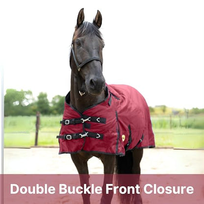 RESISTANCE Premium 1680D Waterproof Horse Turnout Blanket with 300g Polyfill & Adjustable Buckle Closure - color: Brick Red, size: 68"