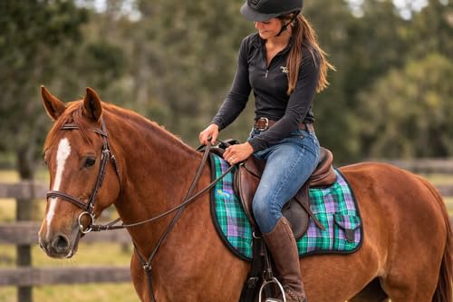Horse Neoprene Padded Anti-Slip Bareback Saddle Pad Blue Plaid 39TS04 - color: Green Plaid, size: 21.5" (Spine) x 20" (Drop)