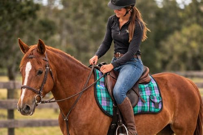 Horse Neoprene Padded Anti-Slip Bareback Saddle Pad Blue Plaid 39TS04 - color: Green Plaid, size: 21.5" (Spine) x 20" (Drop)