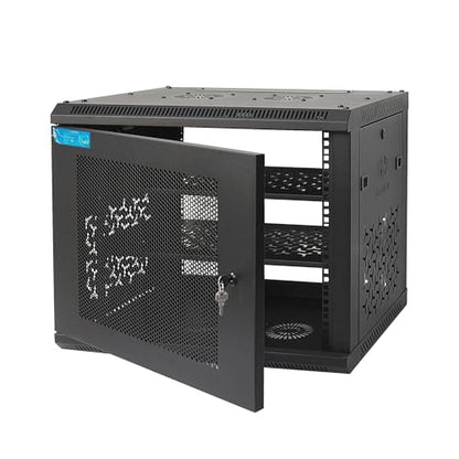 9U Wall Mount Server Cabinet with A Lockable Front Vented Door, Cooling Fans, Removable Side Panels - 45cm Depth, 19" Network Rack Including 2 PCS Full-Size Rack Shelves for IT Equipment - size: 9U/450mm Depth