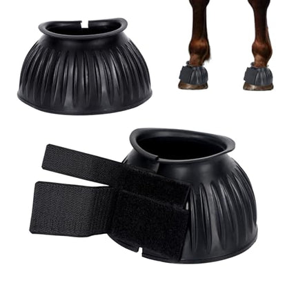 1 Pair Black Bell Boots for Horses, Double Lock Horse Care Boots, Protect Against Hoof Impact Trauma, Rubber Bell Boots Horse Care for Turnout, No Rub Design Comfort Quick Wrap Hook and Loop - size: Large