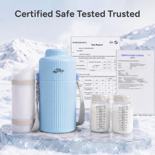 Portable Breast Milk Cooler 22oz Large Capacity with 2 Bottles for Outdoor - color: Blue
