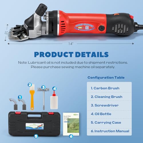 Sheep Shear Electric 1000W 3700RPM for Goat, Cattle, Alpaca & Horse | 110V Heavy Duty Sheep Clippers with 6-Speed Adjustable, Animal Shears Professional with 9-Teeth Carbon Steel Blade
