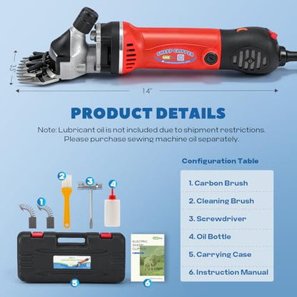 Sheep Shear Electric 1000W 3700RPM for Goat, Cattle, Alpaca & Horse | 110V Heavy Duty Sheep Clippers with 6-Speed Adjustable, Animal Shears Professional with 9-Teeth Carbon Steel Blade