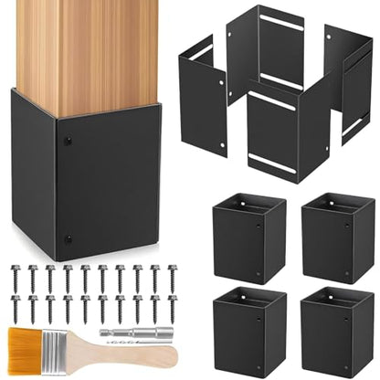 Adjustable Post Protector, Stainless Steel Post Sleeve Range 3.3"-6", Protects Wooden Fences and Mailboxes from Rain and Mower Damage (4 Set) - size: 4 Set