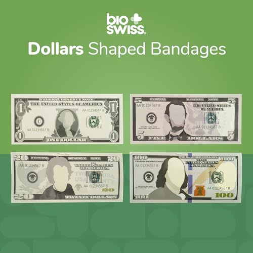 BioSwiss Bandages, Money Shaped Self Adhesive Bandage Set, Latex Free, Sterile Wound Care, 50 Count - color: Money, size: 50-Count Tin