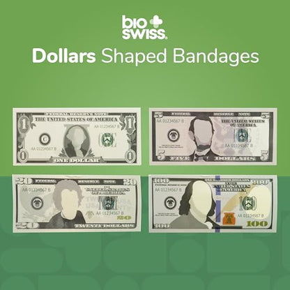 BioSwiss Bandages, Money Shaped Self Adhesive Bandage Set, Latex Free, Sterile Wound Care, 50 Count - color: Money, size: 50-Count Tin