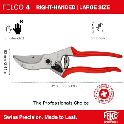 Felco F4 Pruning Shears – 9.25" Swiss-Made Garden Clippers for Pruning | Hand Pruners for Gardening | Garden Tool Cutter with Precision Bypass Blade, Aluminum Body, Replaceable Parts, Nut/Bolt Model - size: F4 Large Basic